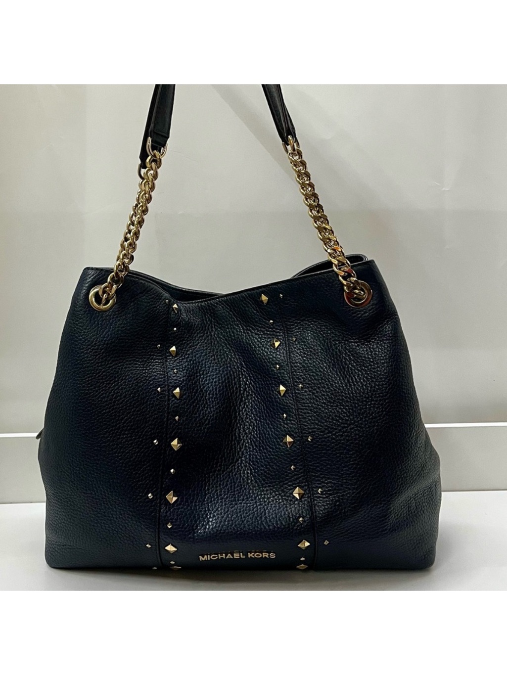 Michael Kors Navy Blue Raven Selma Chain Hobo Shoulder Bag Tote Nolita